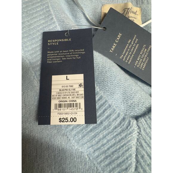 Universal Thread V Neck Sweater Womens L Blue Cashmere Like NWT - Picture 3 of 6